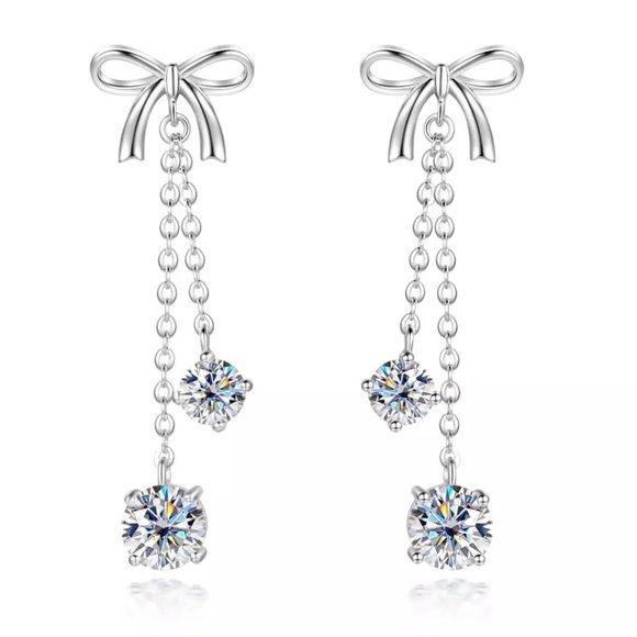 Certified 3ct. t.w. Diamond Bow Dangle Earrings 18k White Gold over Italy Silver - Picture 1 of 14